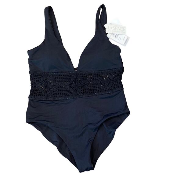 NWT L SPACE by Monica Wise Black One Piece Swim Suit Size 12 - Picture 2 of 14